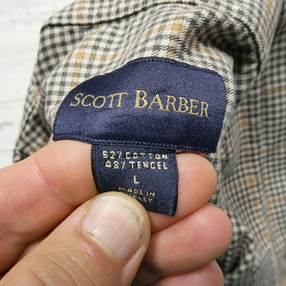Camisa de vestir Scott Barber para hombre grande gris verde a cuadros con botones algodón Tencel Foto 4 de 4