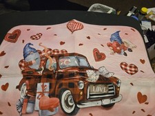 Valentine's Day Gnome Truck Hearts Shower Curtain Set Pink Polyester with Hooks