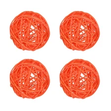 4 Pcs Wicker Rattan Balls 3.9 Inch Rattan Decorative Balls Orange