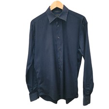 VTG Prada Mens Long Sleeve Button-Up Shirt Size 15 1/2 Black Cotton Made In Ital
