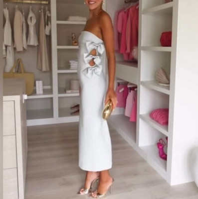 satin effect bow midi dress Zara Sea Green Strapless Satin Effect Bow Details Midi Dress Size XS RRP  $69.9