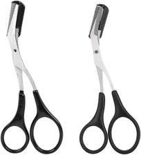 2PCS Eyebrow Trimmer Scissor with Comb and Non Slip Finger Grips Eyelash Shap...