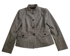 Talbots Womens 4p Wool Blend Gray Tweed Look Classic Office Casual Blazer Jacket