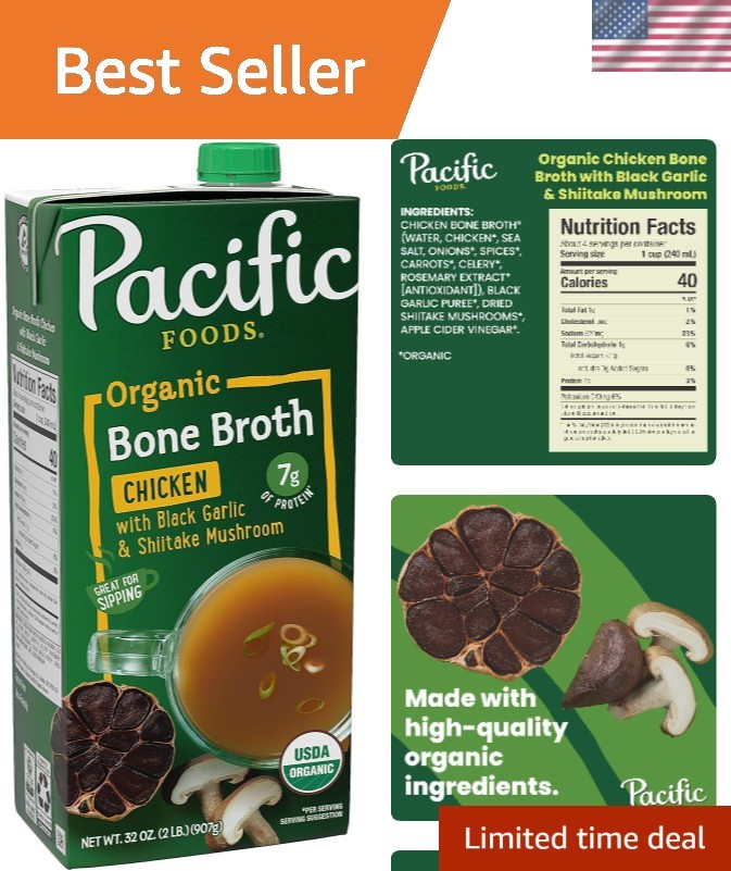 Caldo de hueso de pollo orgánico nutritivo con shiitake y ajo negro - 32 oz
