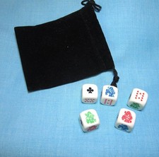 Poker Dice Ivory-color w/ Rounded Corners and black Pouch - 5 dice and pouch set