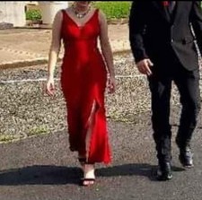 David’s Bridal Dress Womens Size 2 Strapless Red Formal Gown Bridesmaid Prom