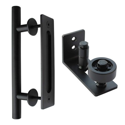 Black 12 Inch Barn Door Handle and 8 Setup Options Adjustable Floor Guide Set...