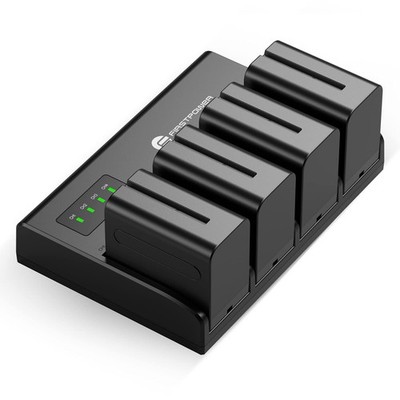FirstPower 4 Pack NP-F970 Batteries and 4-Channel Charger Compatible Black