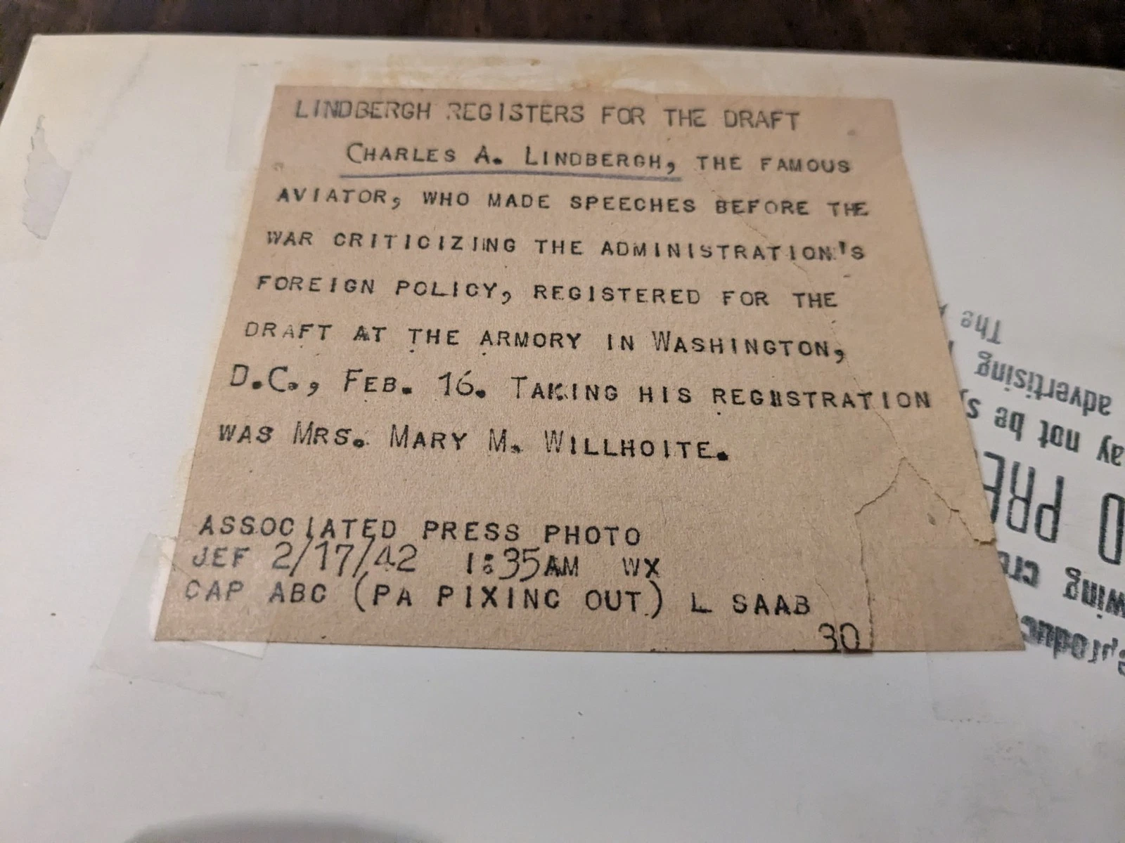 Charles Lindbergh, Famous Aviator Registered for The Draft 1942 AP Photo - 画像4/4