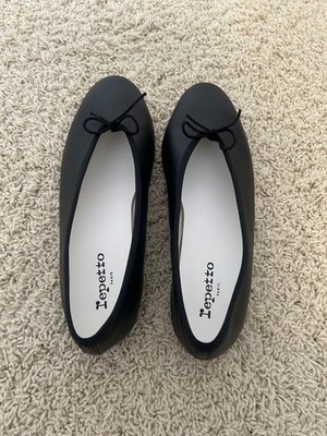 BRAND NEW Repetto Lilouh Black Leather Ballet Flats Size 40 with Bag&Box