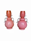 Vintage Pink Art Glass Vases Pair Blush Murano Style Vanity Decor Applied Handle