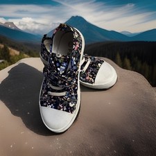 Fabkids Kids Girls Strap Canvas Sneaker Navy Blue And Flowers US SIZE 11