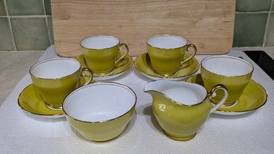 Adderley B/China 4x gelbe Tassen, Untertassen, Milchkännchen, Zuckerdose Top Zustand