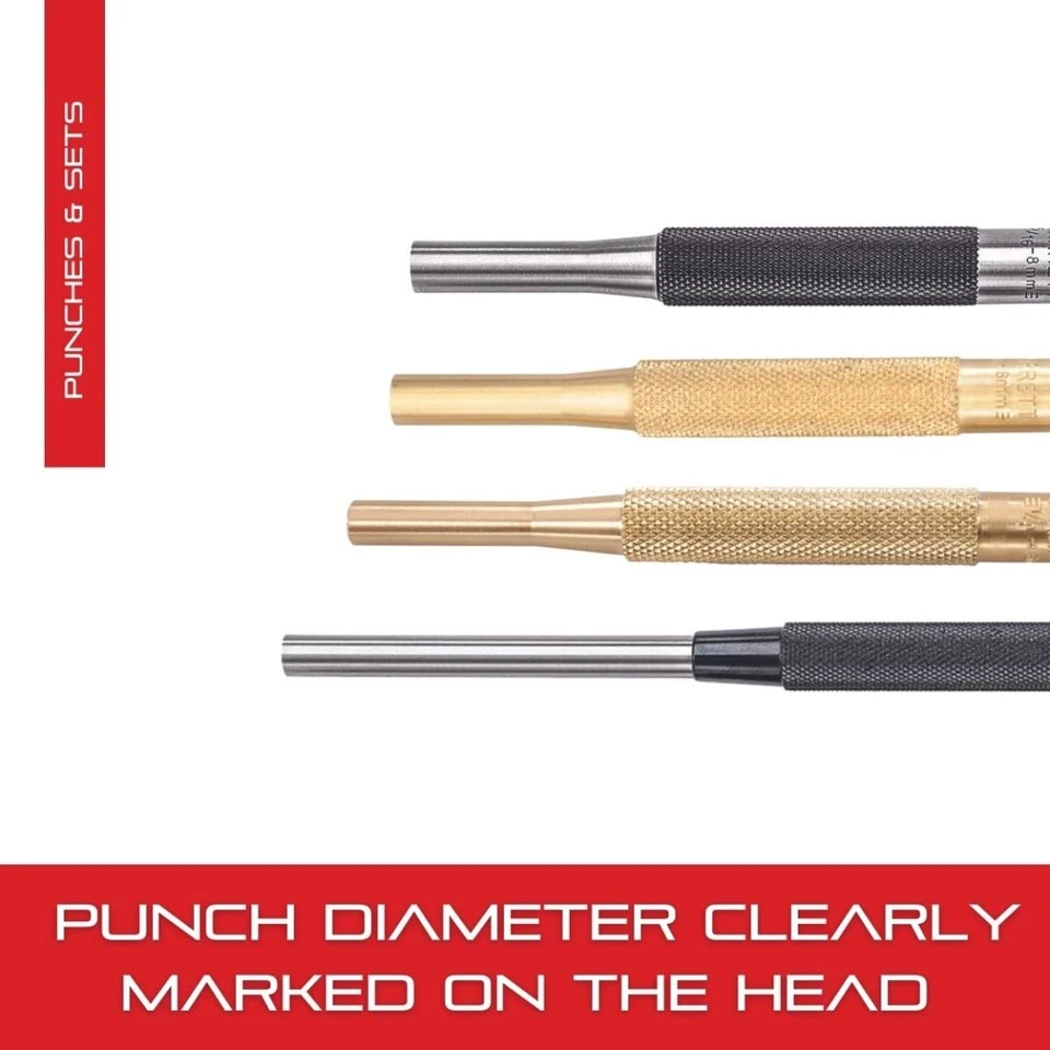 Punzón de pasador de accionamiento de latón Starrett con agarre moleteado - Conducción 3/32", dorado  Foto 4 de 4