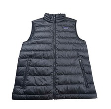 Patagonia Boys Down Sweater Vest Large 12 Black Puffer Zip Pockets Quilted