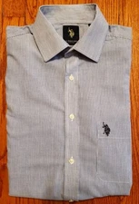 US Polo ASSN Shirt Mens Medium 15 15½ Slim Fit Striped Blue 