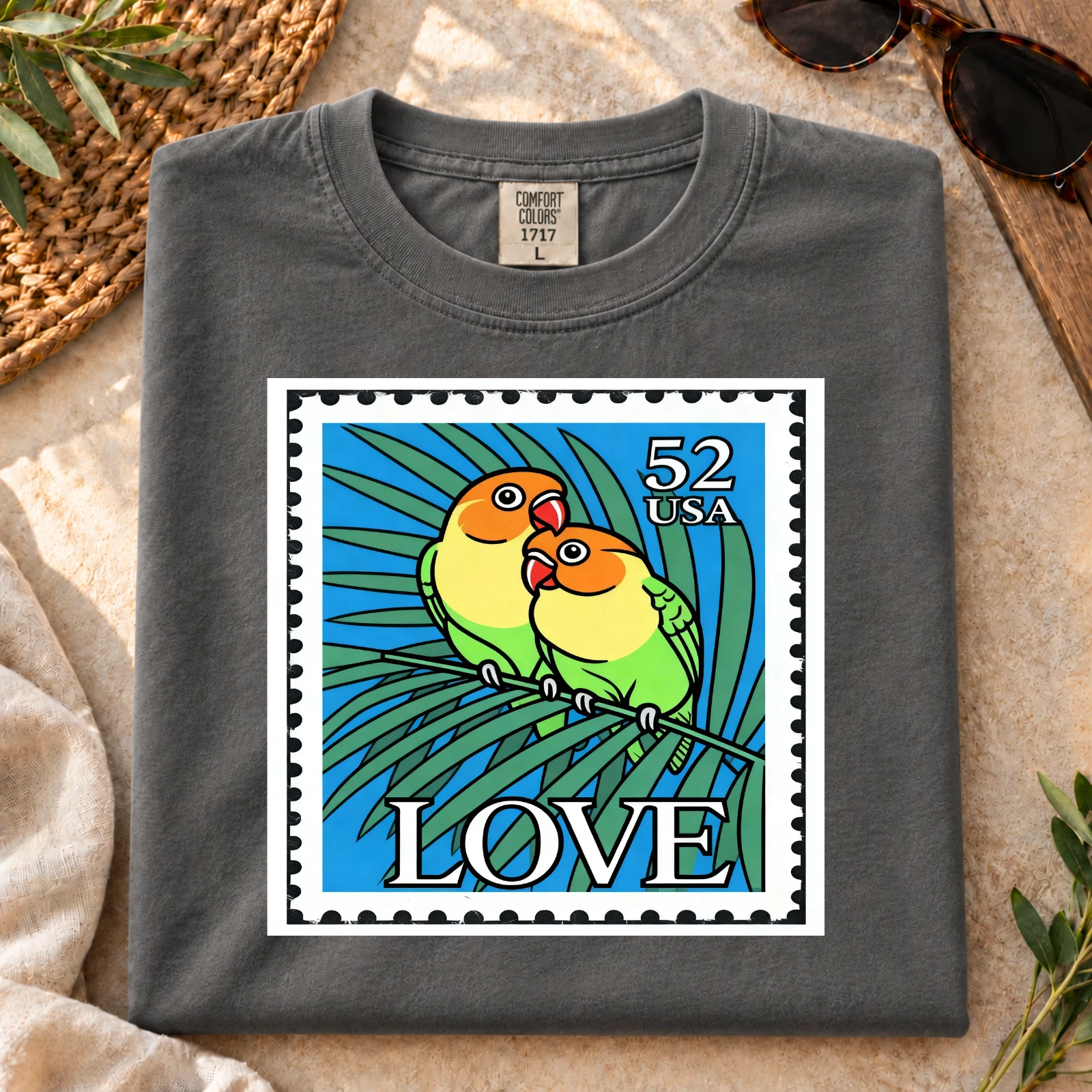 ArtMythica Tropical Birds T-Shirt Parrot Couple Nature Lover Graphic T-Shirt New - product detail image 1