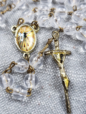 Vintage Rosary Holy Spirit Dove Glass Beads Christian Religious Gift A85