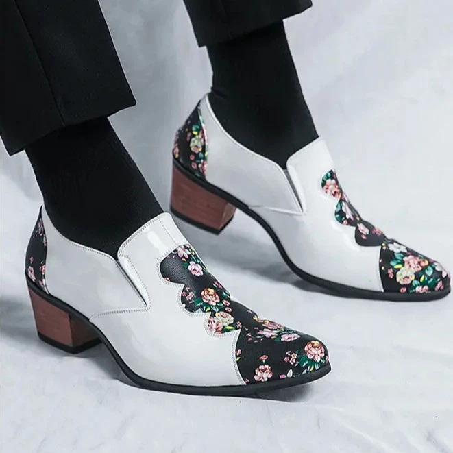 38-46 Punta Para Hombres Estampado Floral Tacón Cubano Noche Fiesta Discoteca Zapatos Nuevos Foto 3 de 4