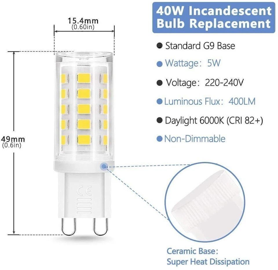 10x G9 LED Birne 5W 2835 SMD führte Warmweiß/Kaltweiß Energiesparlampen AC 220V - Bild 4 von 4