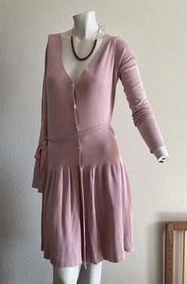 Maxstudio Pink Silk Blend Knit Cardigan Dress Small Balletcore Drop Waist Soft