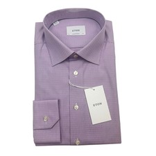  270 Eton Shirt Mens 44 17.5 Purple Check Contemporary Dress Long Sleeve Cotton