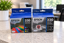 Genuine Epson 220 Bundle 5 Ink Cartridges Black Cyan Magenta Yellow EXP 09/2027