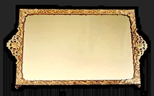 ViNTaGE Footed Vanity Mirror Tray~Intricate Gold Tone Filigree Frame~Roses~14"