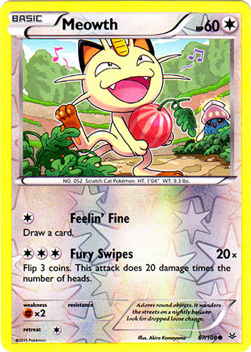 Pokemon - Meowth - 67/108 - Common - Reverse Holo - XY - Roaring Skies - NM