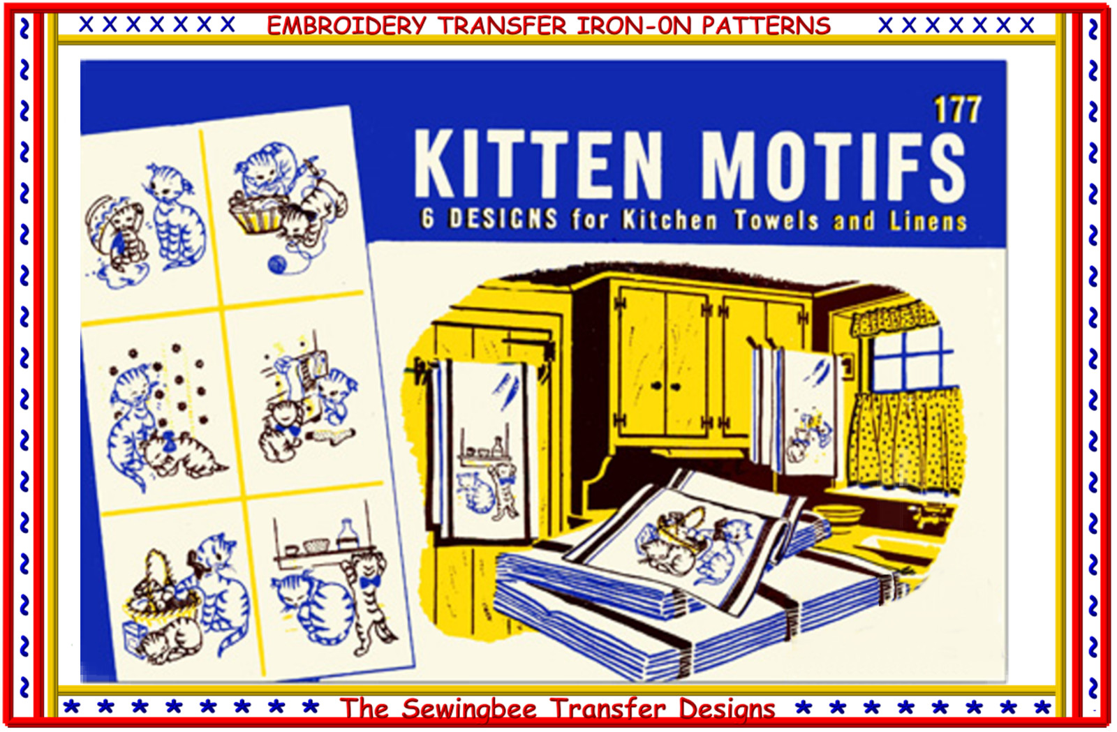 177 KITTENS Playing  tea towels embroidery Iron-on transfers Tea Towels NEW