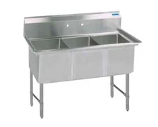 BK Resources 77"x29.5" Three Compartment 16 Gauge Stainless Steel Sink
