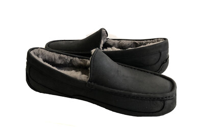 Ugg Ascot Matte Black Leather Loafer UGG ASCOT MATTE LEATHER SHEEPSKIN BLACK SLIPPERS MOCCASINS  main image 2
