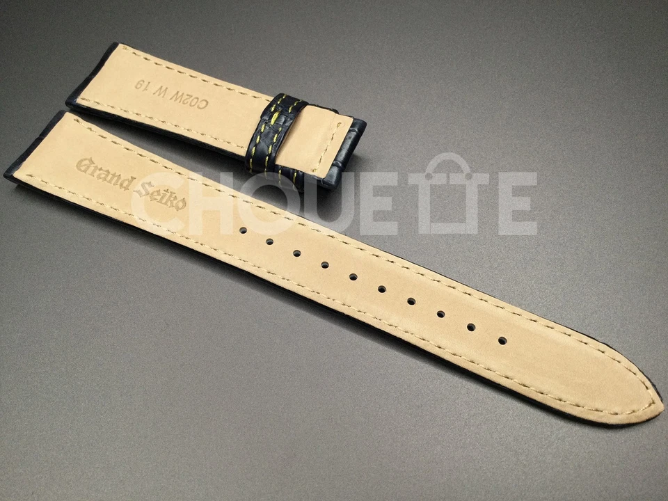Grand Seiko SBGY017 19 毫米深蓝色鳄鱼皮表带黄色缝线 — 第 2/4 张图片
