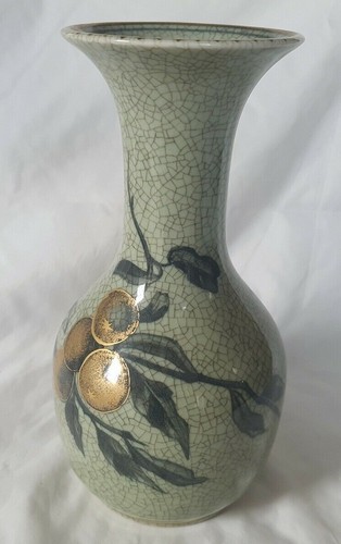 CRACKLEWARE ROYAL COPENHAGEN HAND PAINTED GILDED FRUIT DESIGN VASE - Picture 5 of 12