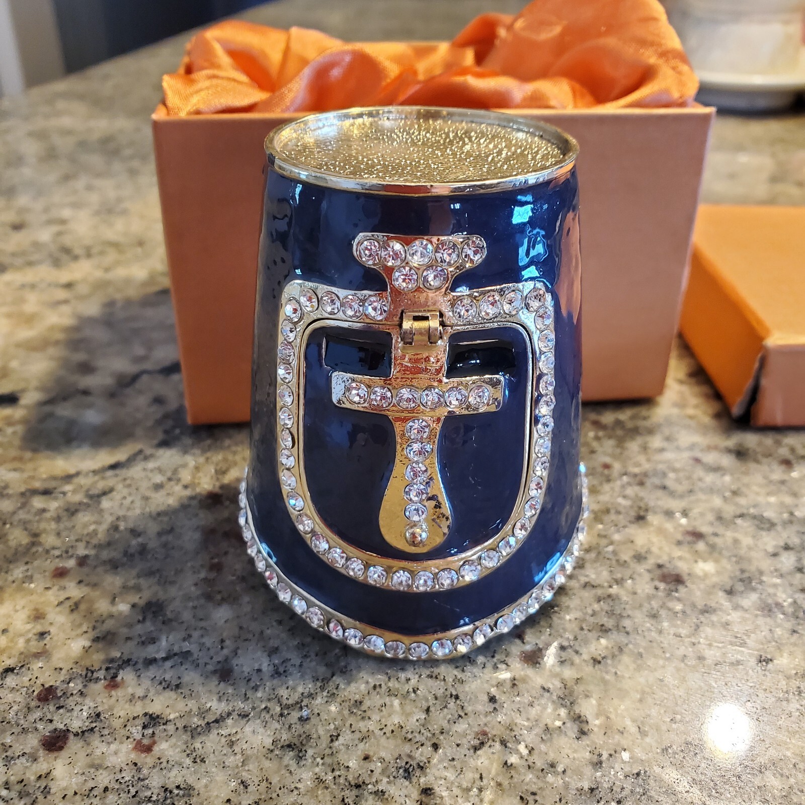 Vintage Greg Arbutine Metal Medieval Crusader Knights Helmet Blue Trinketbox HTF