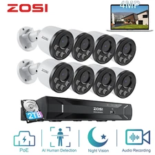 ZOSI 5MP 8CH NVR PoE Outdoor home store Security Camera System Human Detect 2TB