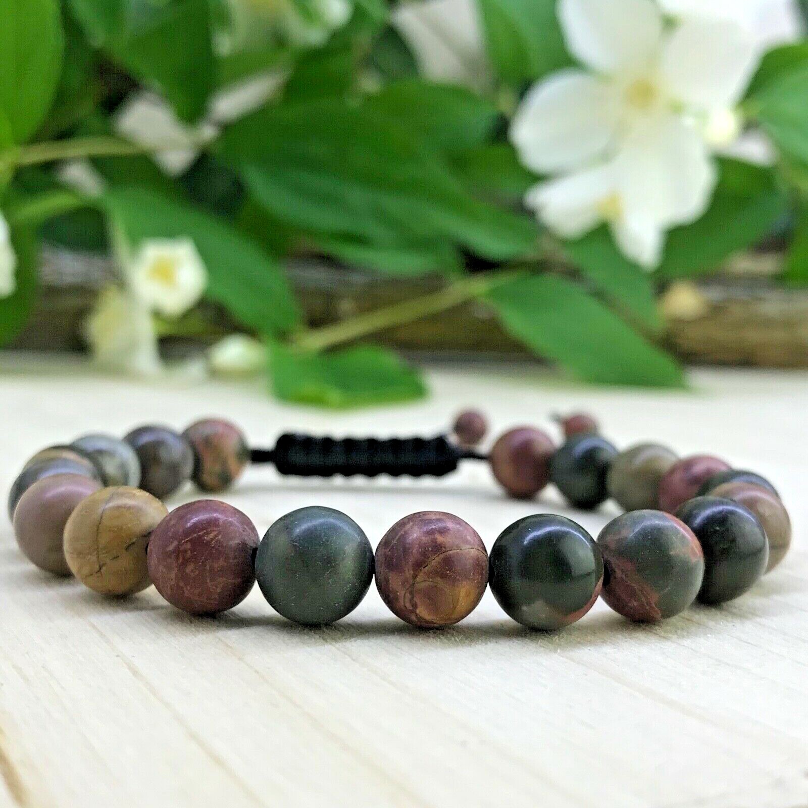 Bracelet tressé jaspe picasso perles tibétaines pour yoga et méditation