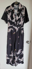 Elegant black jumpsuit with pink cranes print Size M, races, wedding guest