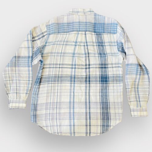 Territory Ahead 100% Linen Blue Madras Plaid Button Shirt MEDIUM - Picture 3 of 7
