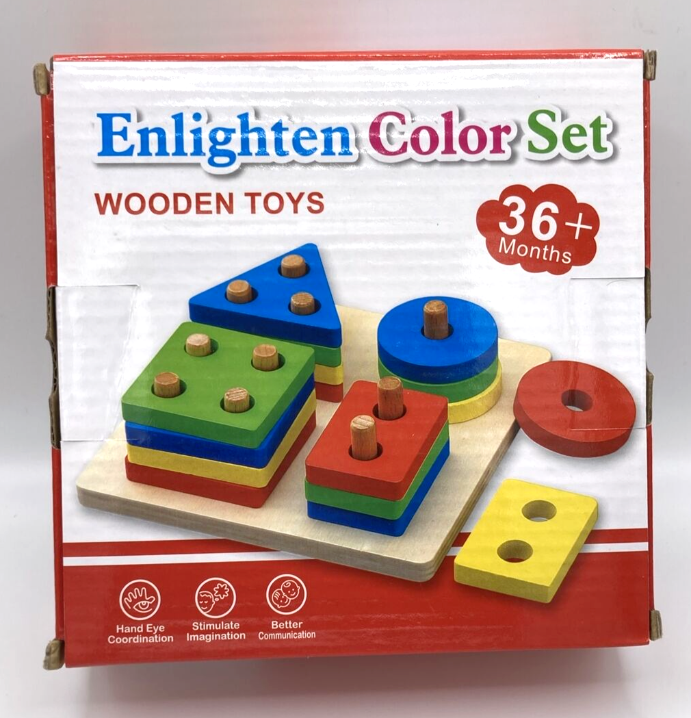 Wooden Stacking Puzzle Geometric Shapes Educational Learning Toy Kids Game New