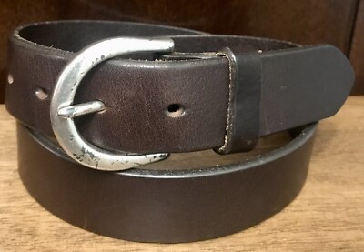 Vintage Eddie Bauer Italy Made Black Broken In Leather Belt Medium Waist Vintage Eddie Bauer Italian Brown Leather Belt Brass Buckle  main image 2
