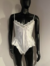 Vtg Victoria's Secret Gold Label White Bodysuit Satin Teddy Lace Ruffle Bridal