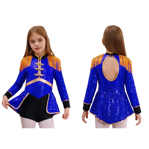 Girls Sequins Shiny Ringmaster Circus Bodysuit Magician Drummer Cosplay Costume - Picture 16 of 57
