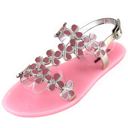 New women's shoes jelly sandal low heel summer flower buckle closure pink - Picture 1 of 1