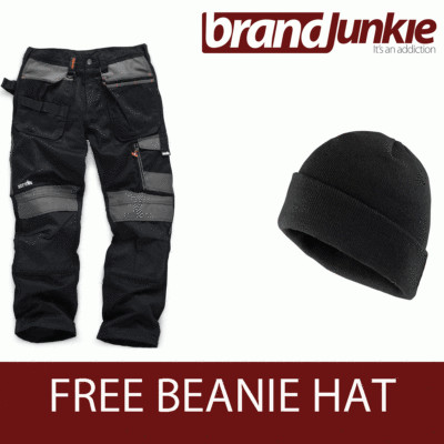 SCRUFFS Arbeitshose 3D TRADE schwarz strapazierfähig GRATIS BEANIE MÜTZE