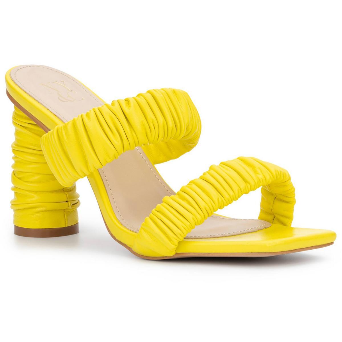 Женские туфли на блочном каблуке с квадратным носком FINA желтого цвета из Нью-Йорка, каблуки 10, средние (B, M) BHFO 5193