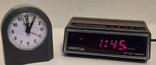 Vintage Spartus LCD Digital Alarm Clock And Sharp Analog Travel Alarm FREE SHIP