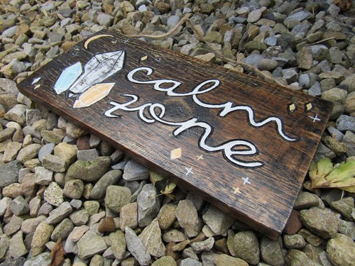 Hand Carved Made Wooden Calm Zone Crystal Healing Wall Art Plaque Fair Trade - Picture 2 of 3
