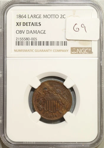 1864 Two Cent Piece 2c Large Motto NGC XF Details #0-005