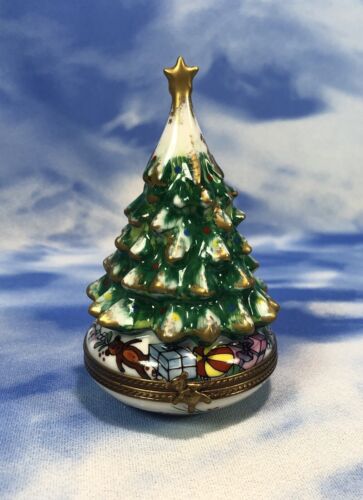 HTF Limoges PV Parry Vieille Christmas Tree Porcelain Trinket Box GUC - Picture 1 of 12